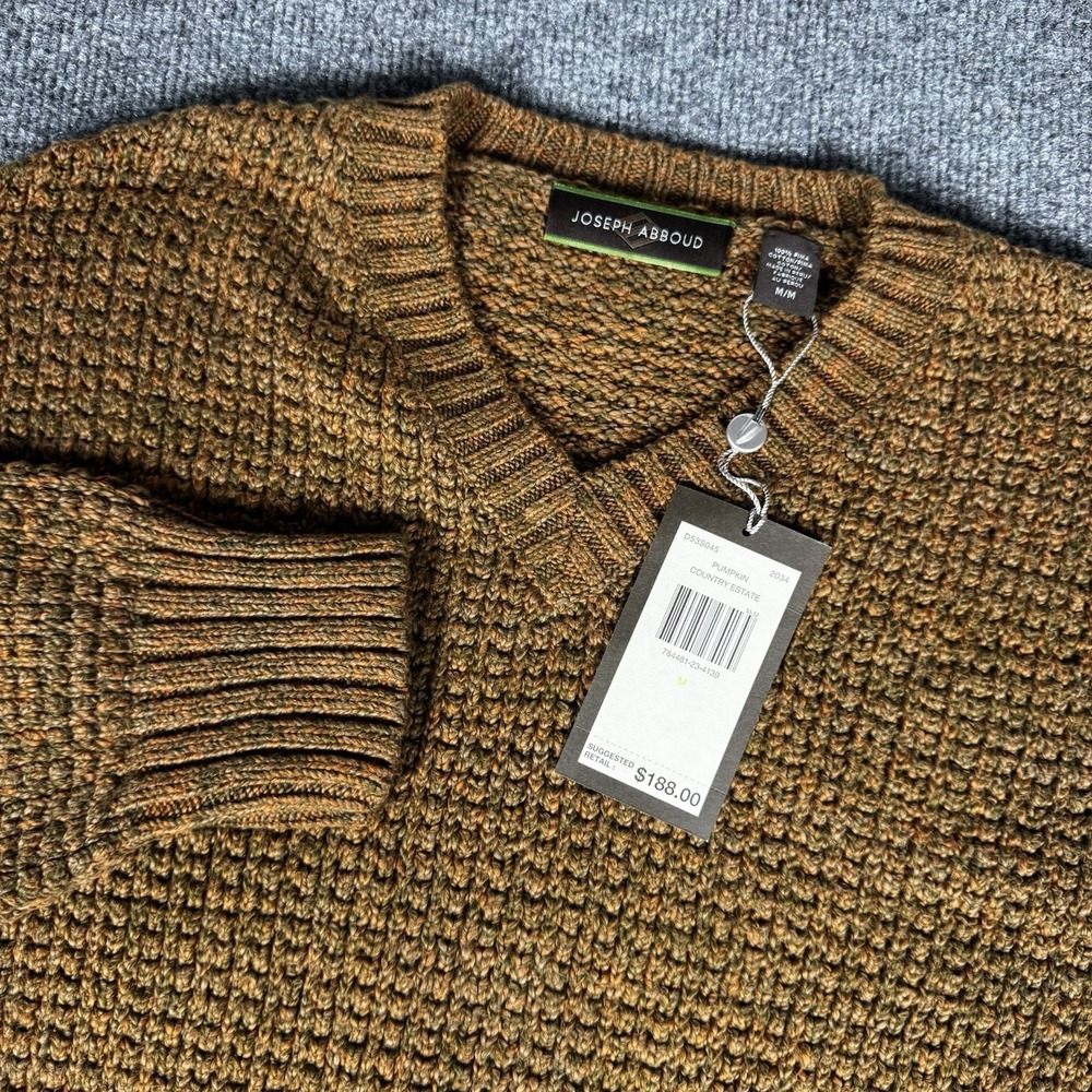 New Joseph‎ Abboud Waffle-Knit Sweater V-Neck Pumpkin Brown Men's Long Sleeve  M